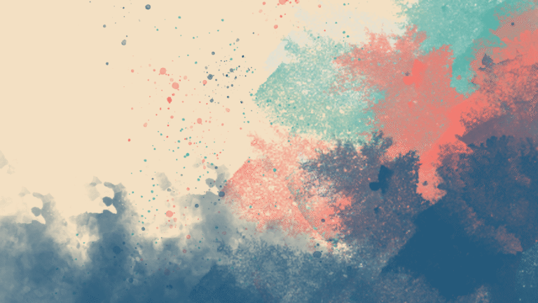 Sandy background with light green/teal, blue and coral splatters - VPK